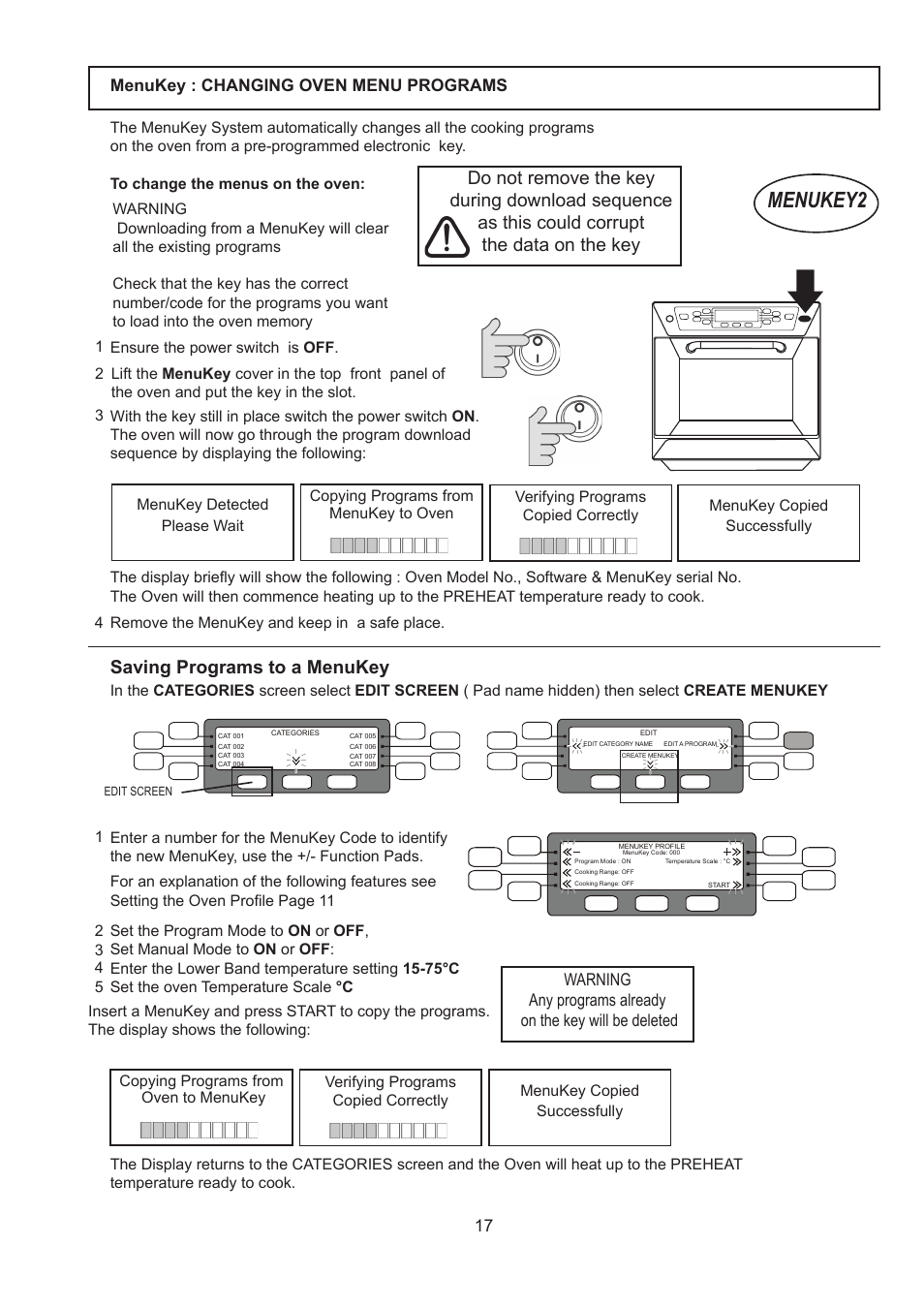 Menukey2, Saving programs to a menukey | Merrychef 402s User Manual | Page 17 / 142