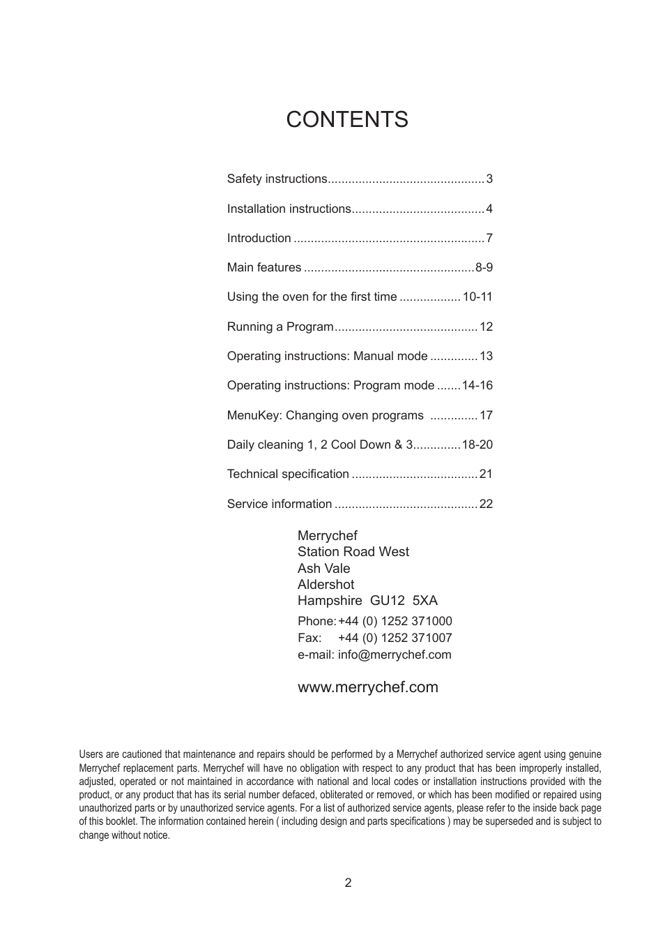 Merrychef 402s User Manual | Page 2 / 142