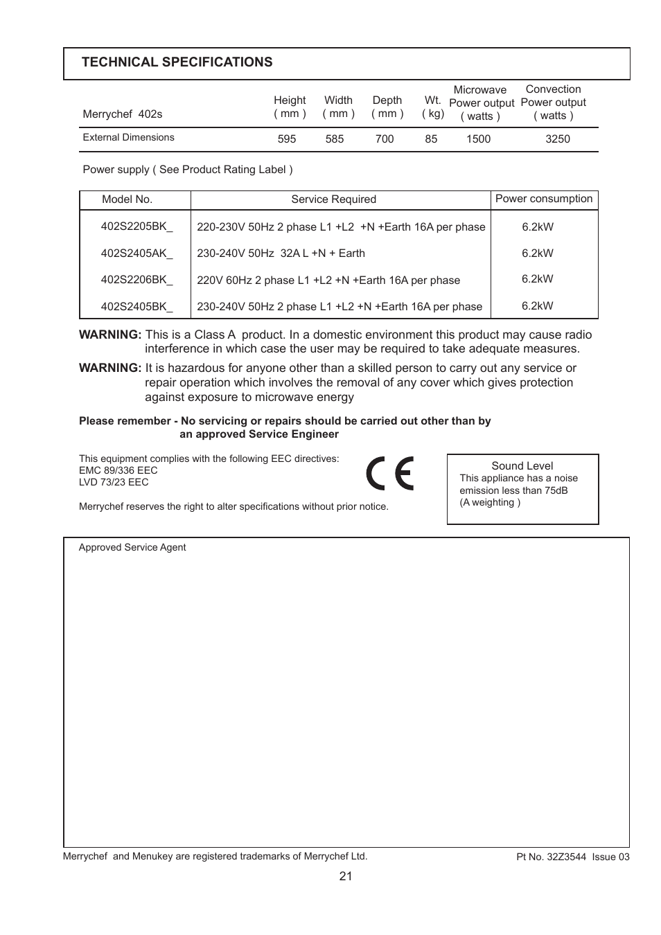 Merrychef 402s User Manual | Page 21 / 142