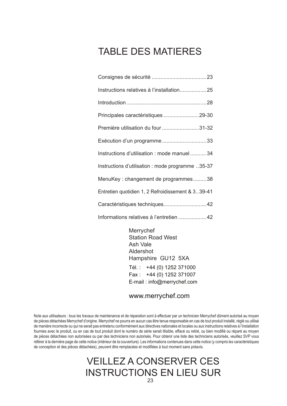 F francais | Merrychef 402s User Manual | Page 23 / 142