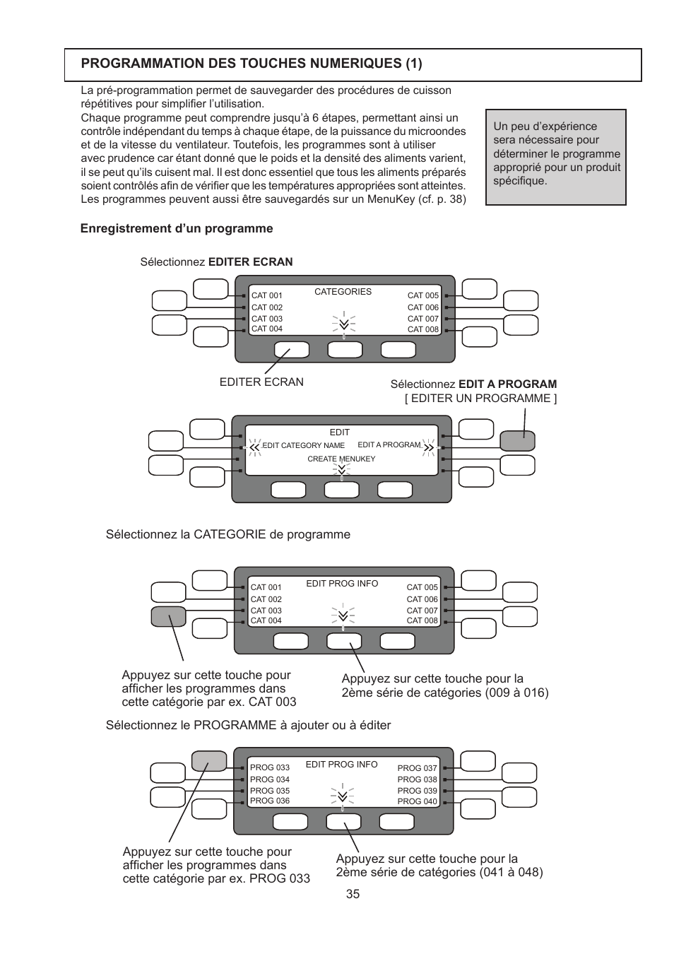 Programmation des touches numeriques (1) | Merrychef 402s User Manual | Page 35 / 142