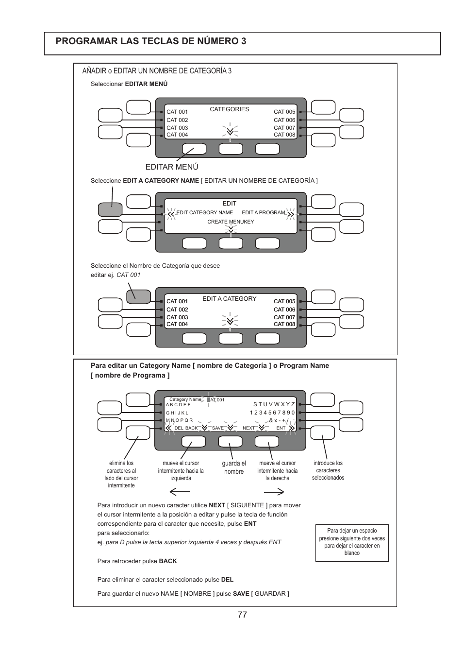 Programar las teclas de número 3, Añadir o editar un nombre de categoría 3, Editar menú | Merrychef 402s User Manual | Page 77 / 142