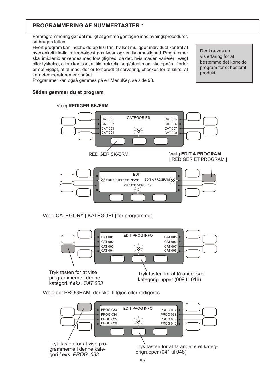 Programmering af nummertaster 1 | Merrychef 402s User Manual | Page 95 / 142