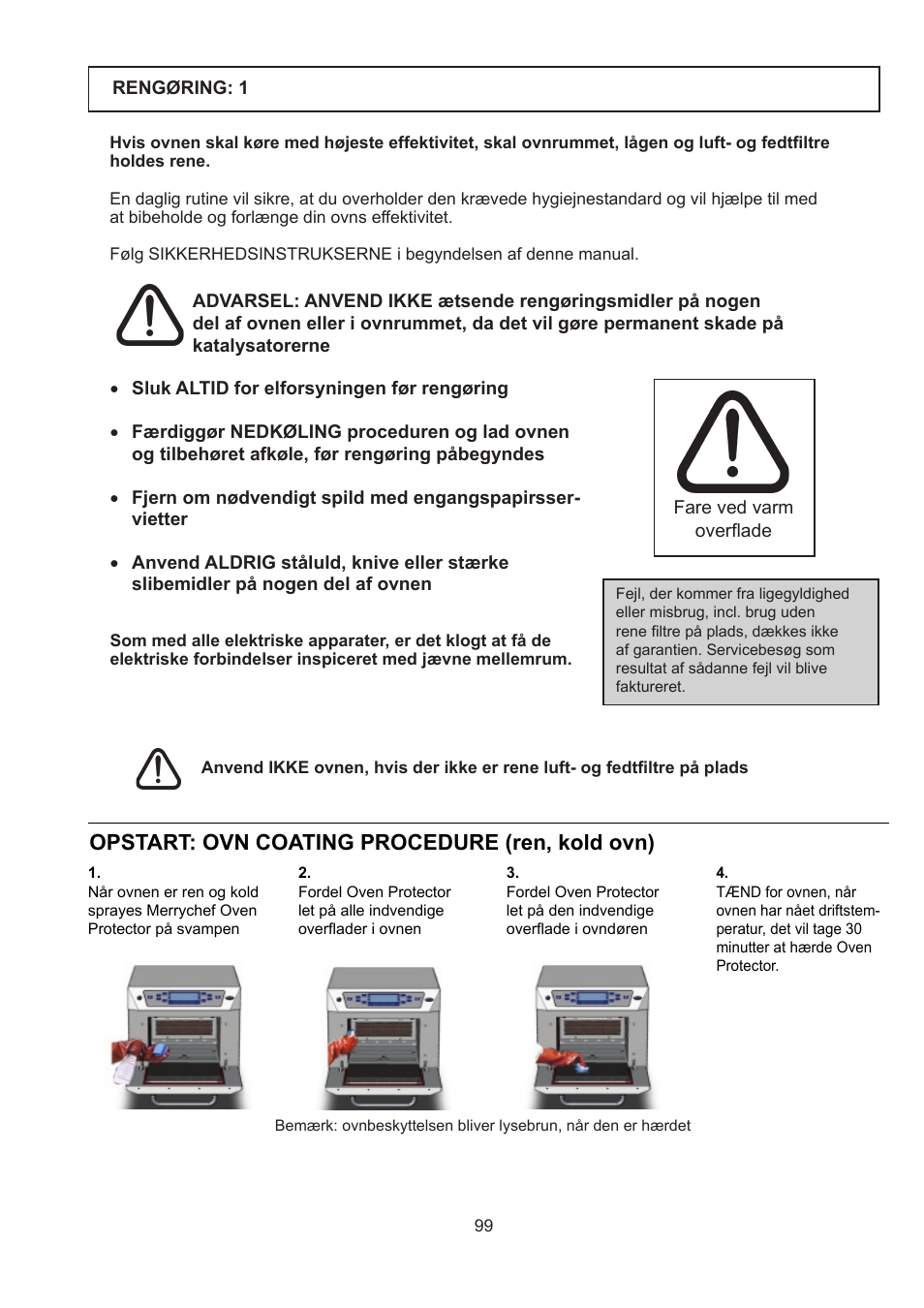 Opstart: ovn coating procedure (ren, kold ovn) | Merrychef 402s User Manual | Page 99 / 142