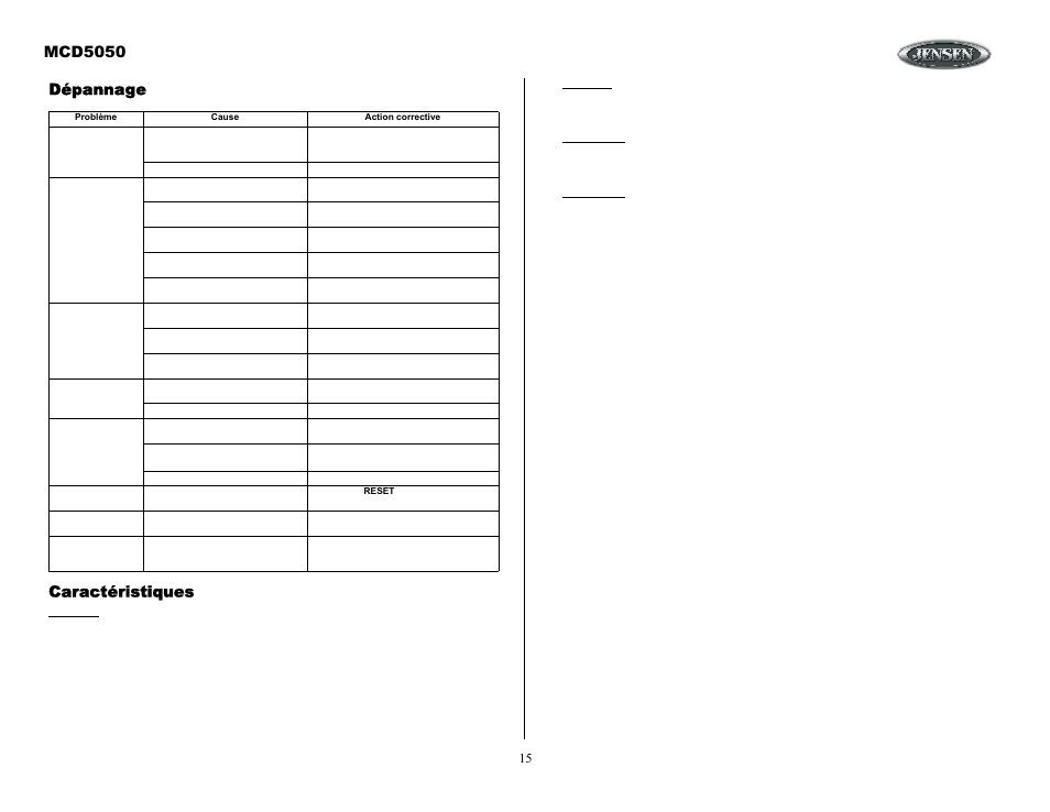 Mcd5050, Dépannage caractéristiques | ASA Electronics MCD5050 User Manual | Page 15 / 15