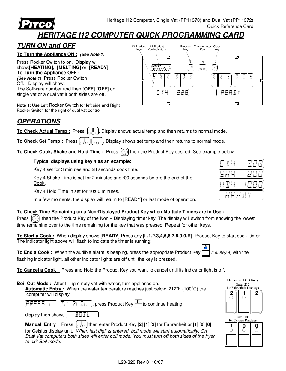 Pitco Frialator HERITAGE I12 User Manual | 2 pages