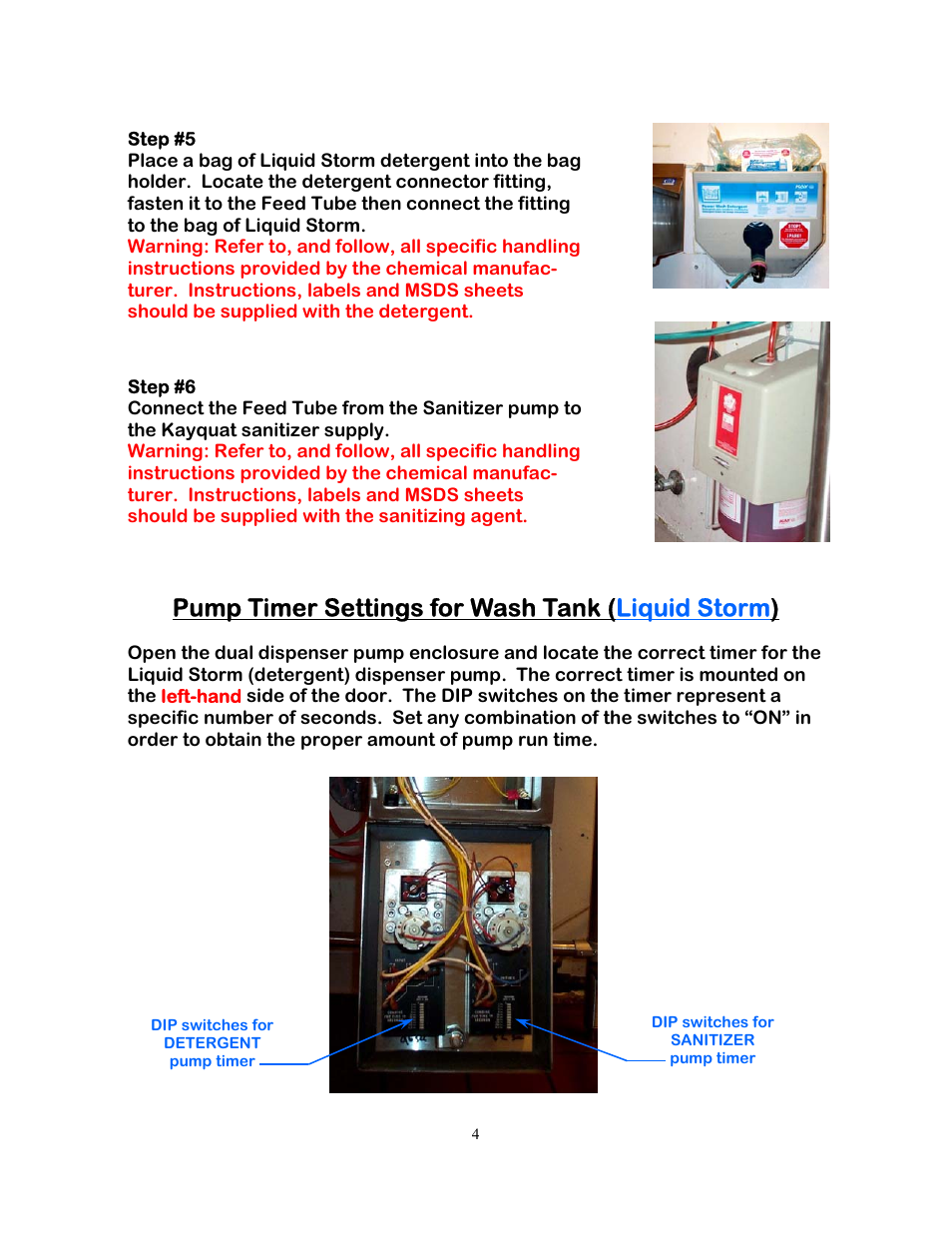 Pump timer settings for wash tank ( liquid storm ) | Power Soak 27173 Chemical Dispenser Installation Guide User Manual | Page 4 / 8