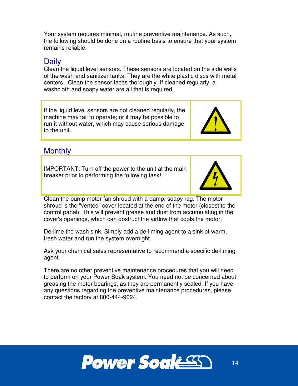 Daily, Monthly | Power Soak 27746 PS-200 Owner's Manual User Manual | Page 18 / 28