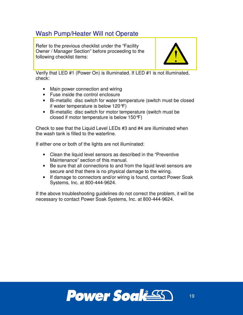 Wash pump/heater will not operate | Power Soak 27746 PS-200 Owner's Manual User Manual | Page 23 / 28