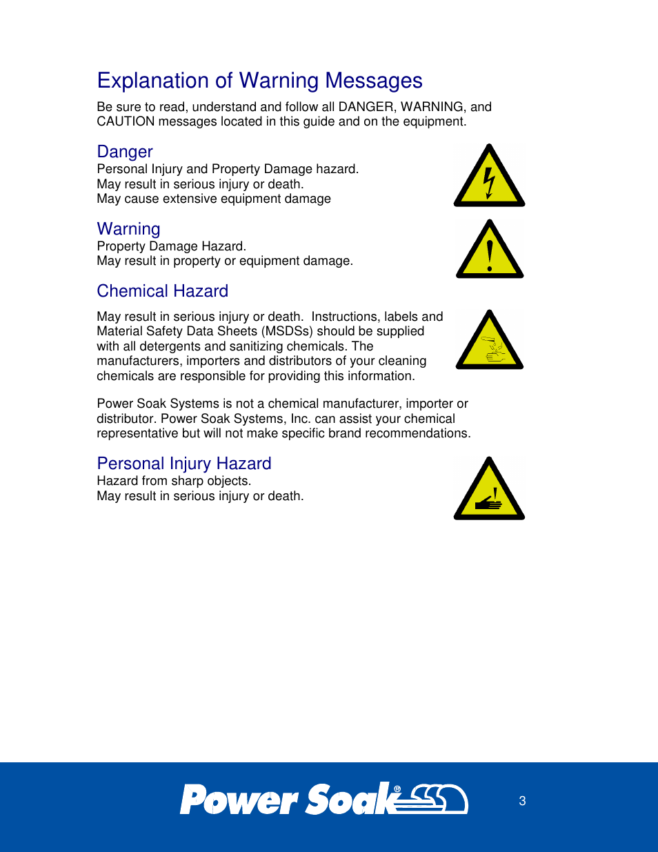 Explanation of warning messages | Power Soak 27746 PS-200 Owner's Manual User Manual | Page 7 / 28