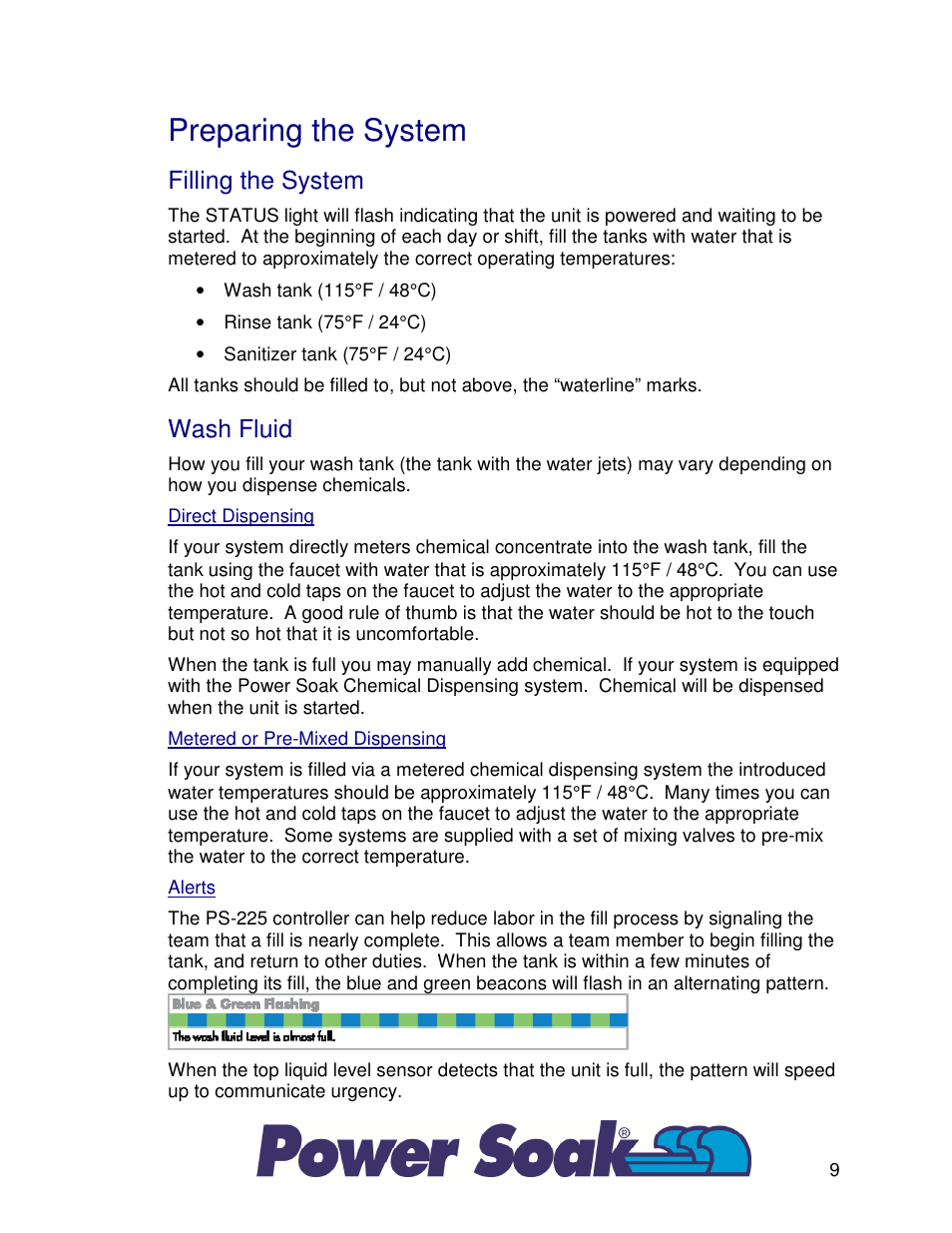 Preparing the system, Filling the system, Wash fluid | Power Soak 33755 PS-225 Owner's Manual User Manual | Page 13 / 36