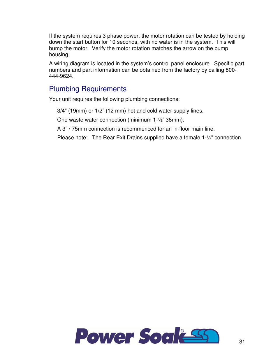 Plumbing requirements | Power Soak 33755 PS-225 Owner's Manual User Manual | Page 35 / 36