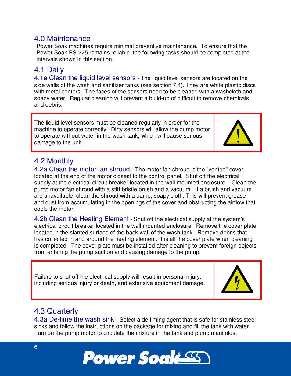 0 maintenance, 1 daily, 2 monthly | 3 quarterly | Power Soak 34774 PS-225 Service Manual User Manual | Page 12 / 60