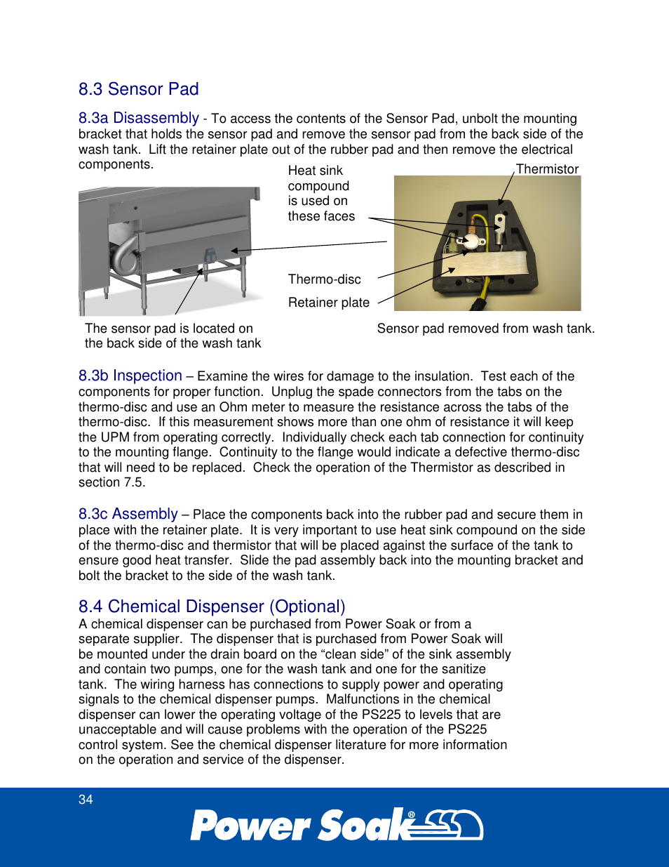 3 sensor pad, 4 chemical dispenser (optional) | Power Soak 34774 PS-225 Service Manual User Manual | Page 40 / 60