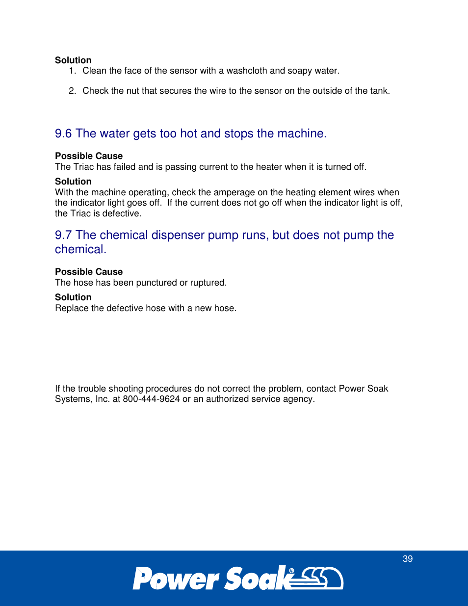 6 the water gets too hot and stops the machine | Power Soak 34774 PS-225 Service Manual User Manual | Page 45 / 60