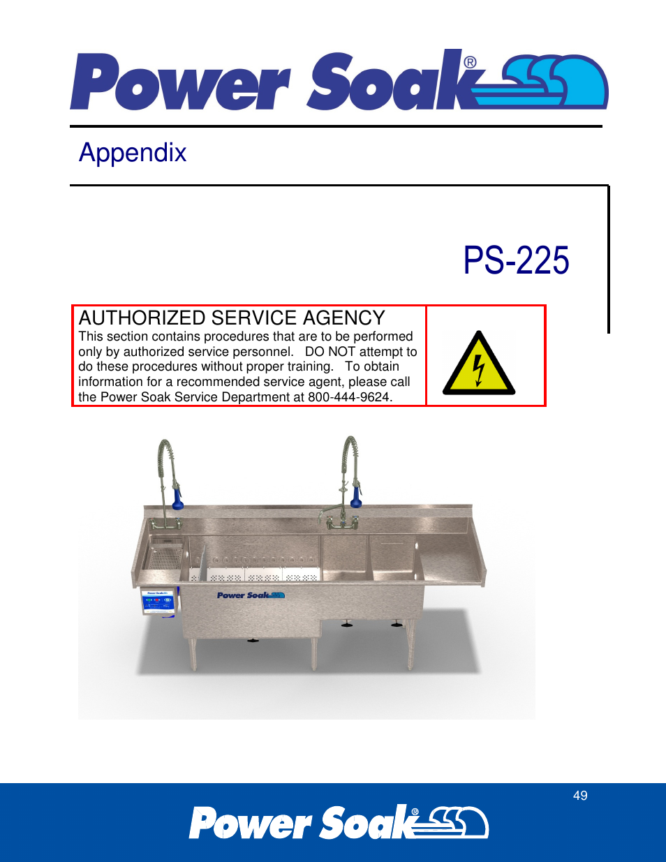 Ps-225, Appendix, Authorized service agency | Power Soak 34774 PS-225 Service Manual User Manual | Page 55 / 60