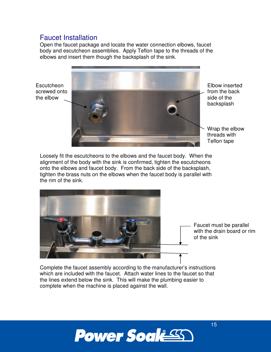 Faucet installation | Power Soak 35351 Skewer Soak INstallation Manual User Manual | Page 19 / 32