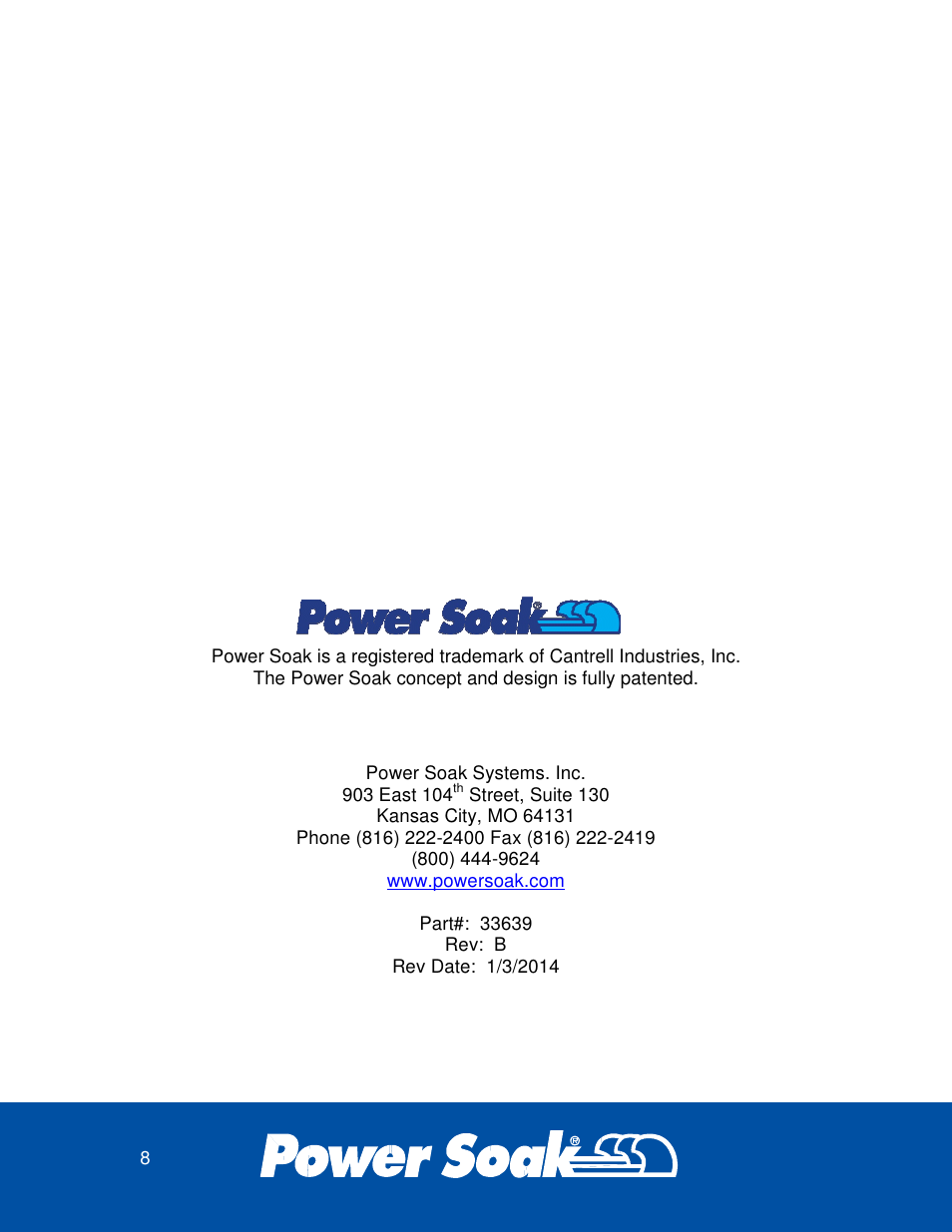 Power Soak 33639 SILVERWARE PRE-WASHING SYSTEM INSTALLATION MANUAL User Manual | Page 8 / 8