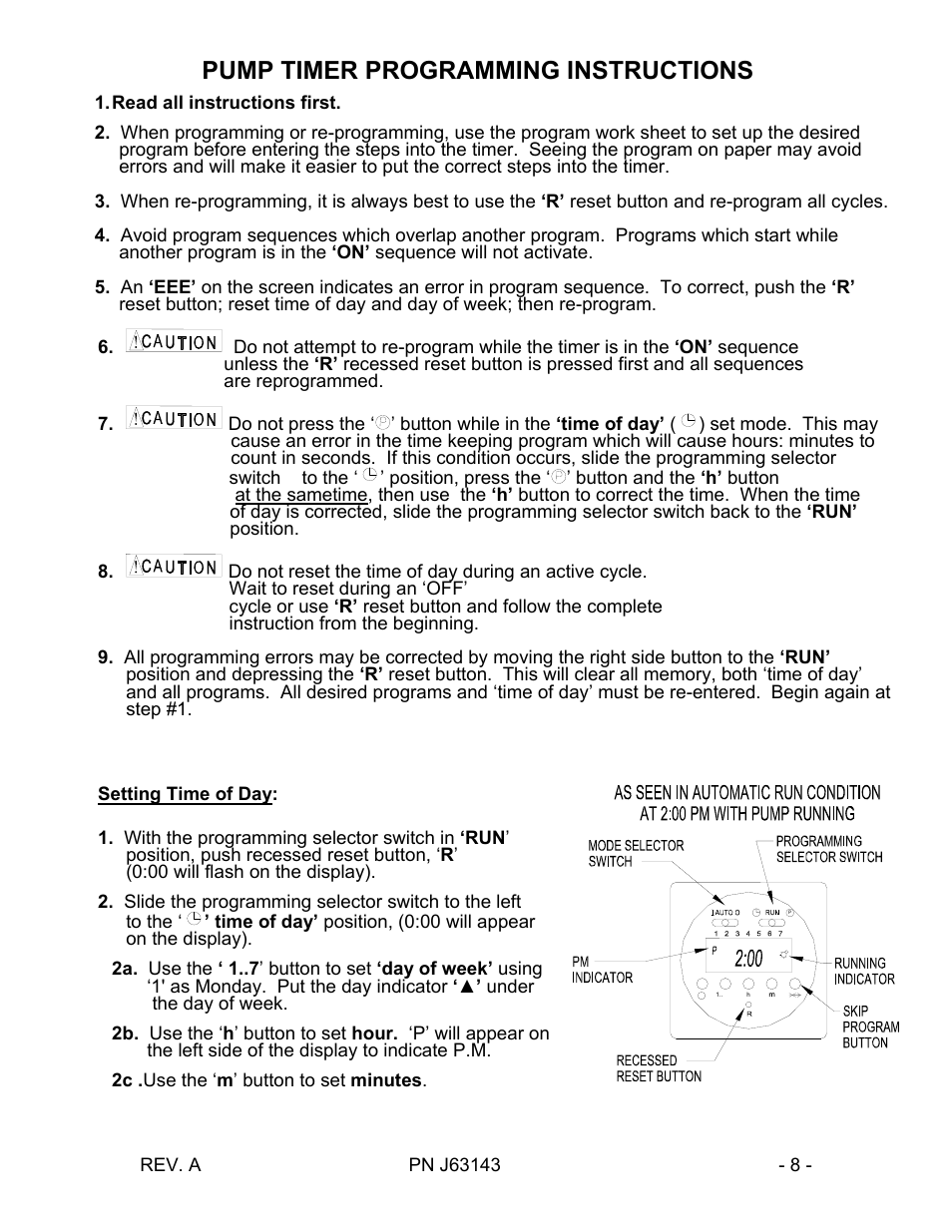 Pump timer programming instructions | Pulsafeeder Chem-Tech Series XP TIMER EN User Manual | Page 8 / 20