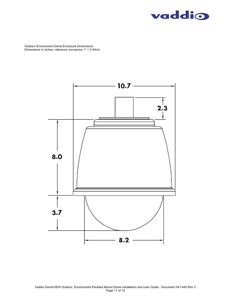Vaddio DomeVIEW Outdoor Pendant Mount User Manual | Page 11 / 14