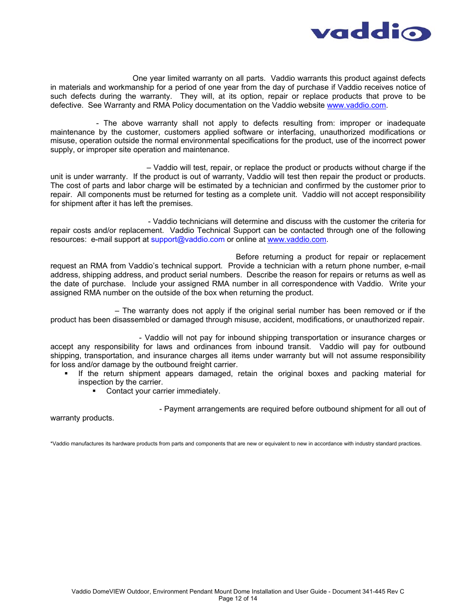 Vaddio DomeVIEW Outdoor Pendant Mount User Manual | Page 12 / 14