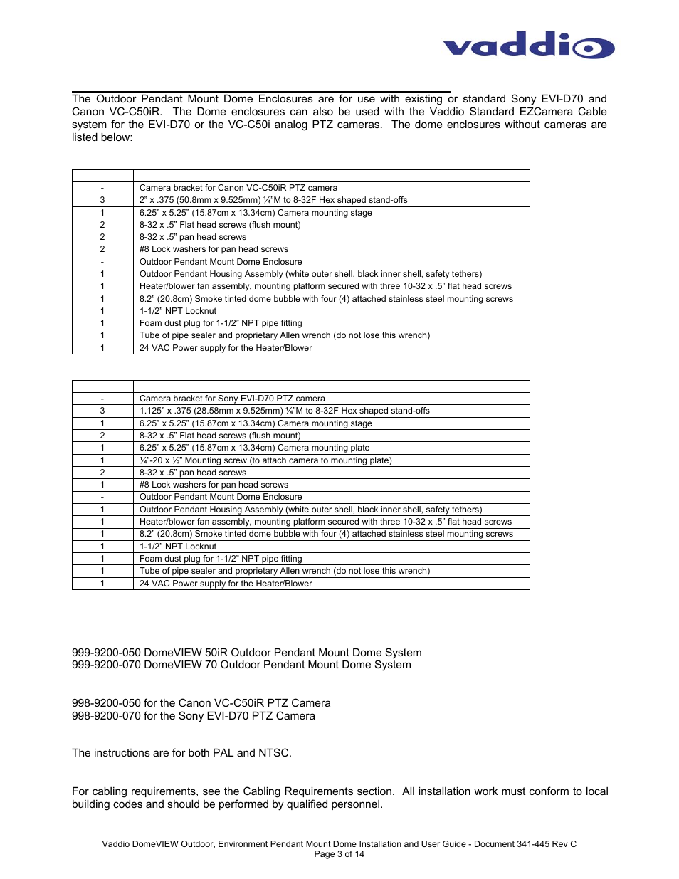 Installation instructions | Vaddio DomeVIEW Outdoor Pendant Mount User Manual | Page 3 / 14
