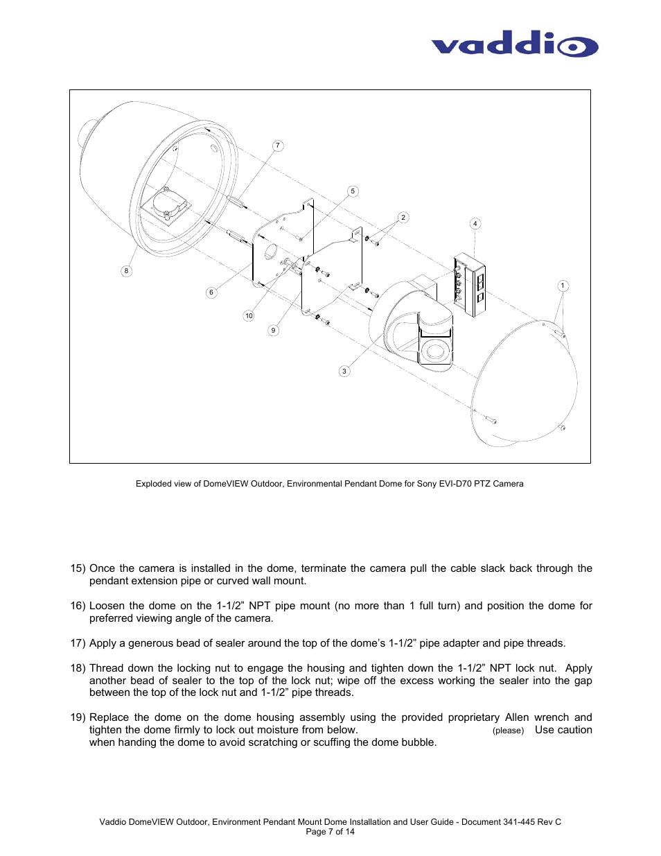 Vaddio DomeVIEW Outdoor Pendant Mount User Manual | Page 7 / 14