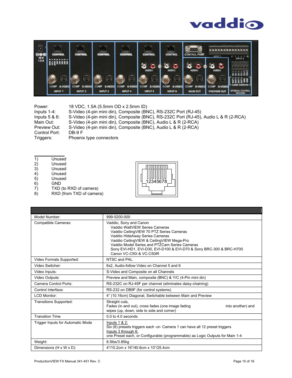Vaddio ProductionVIEW FX User Manual | Page 15 / 16