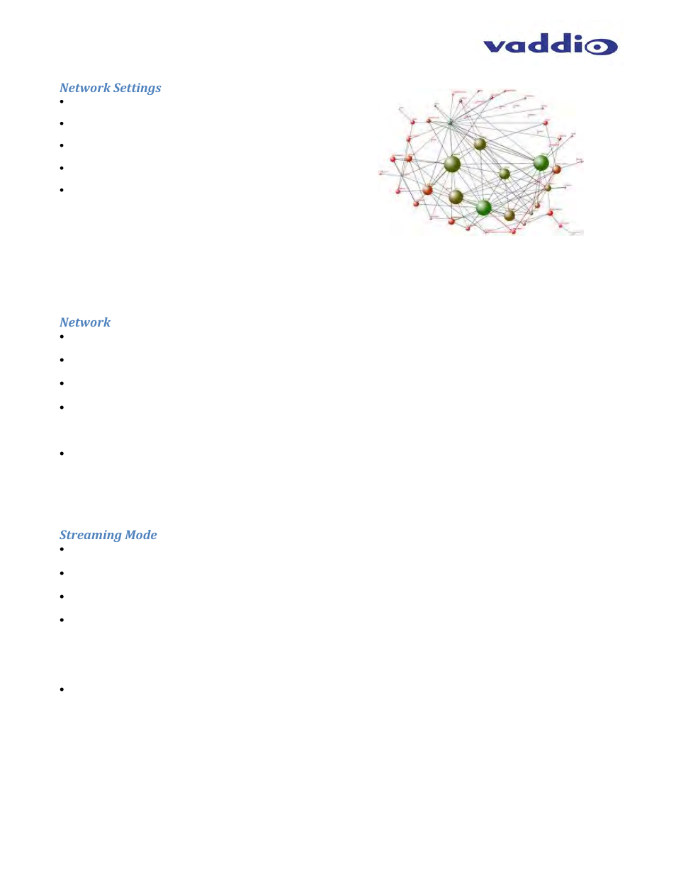 Network settings, Network, Streaming mode | Vaddio ClearVIEW HD-USB PRO User Manual | Page 37 / 40
