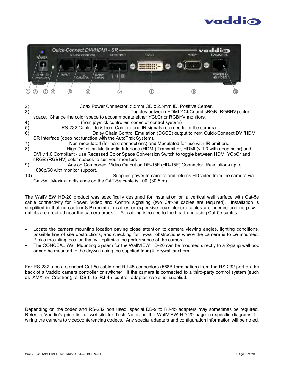 Vaddio WallVIEW HD-20 DVI/HDMI User Manual | Page 6 / 20