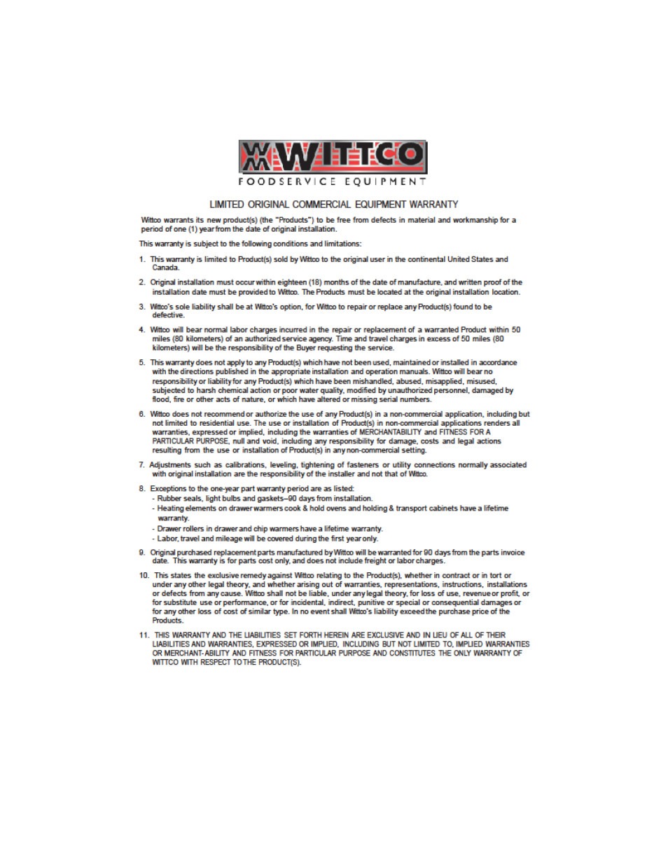 Wittco 700-CW User Manual | Page 13 / 13