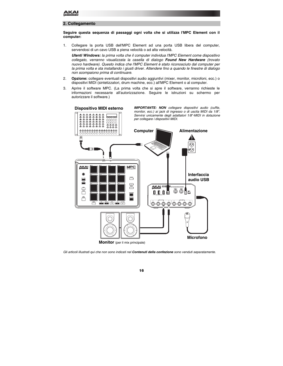 Collegamento | Akai MPC Element User Manual | Page 16 / 24
