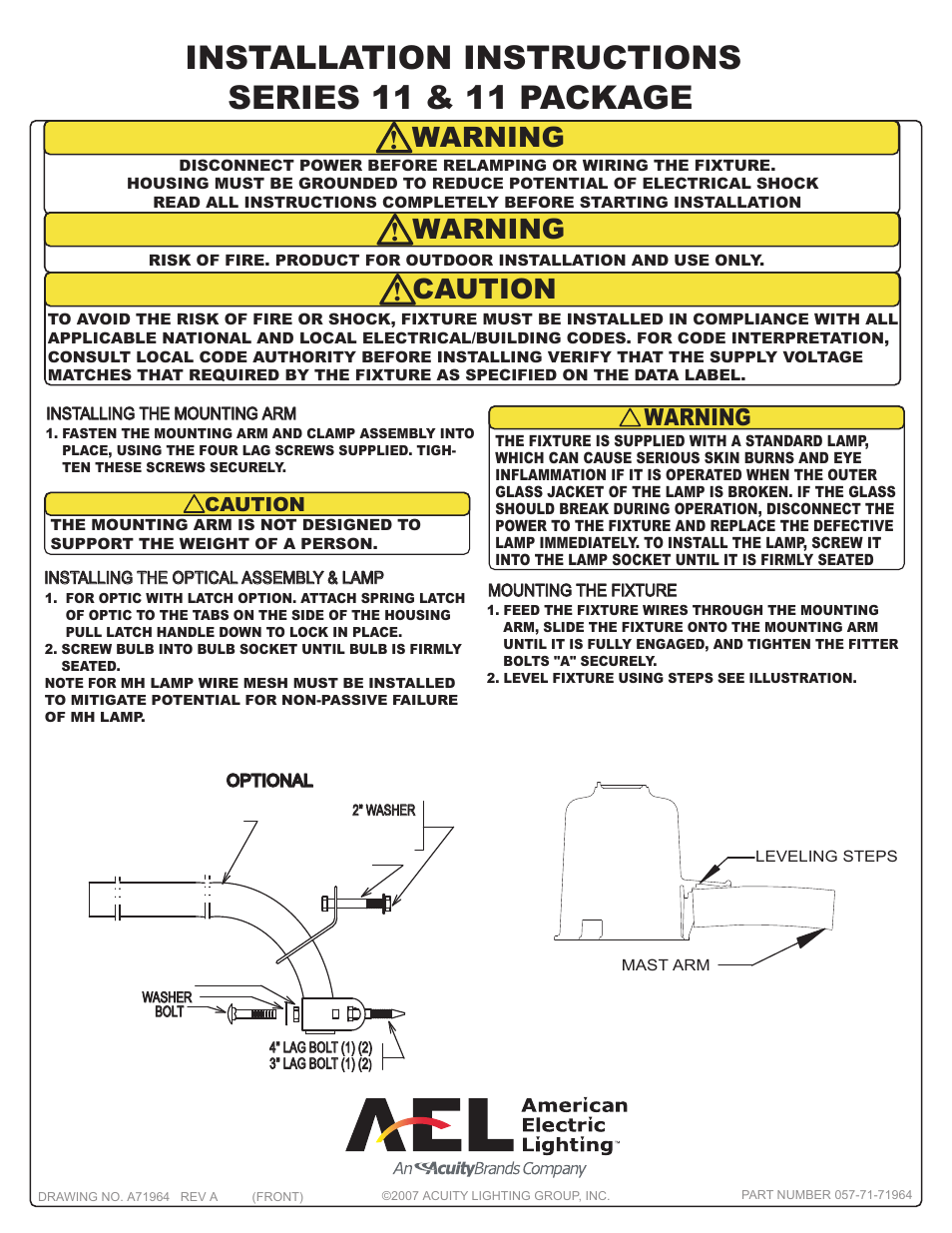 American Electric Lighting Series 11 & 11 Package User Manual | 2 pages