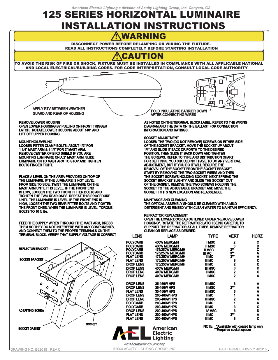 American Electric Lighting 125 new User Manual | 1 page
