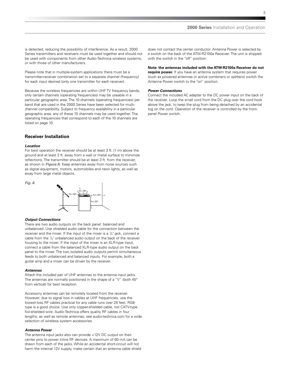 2000 series installation and operation, Receiver installation | Audio-Technica ATW-T210A User Manual | Page 3 / 12