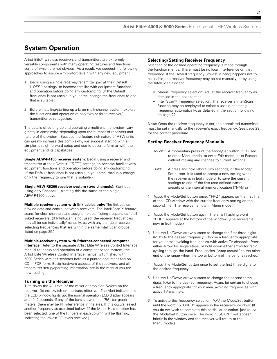 System operation | Audio-Technica AEW-T1000A User Manual | Page 21 / 28