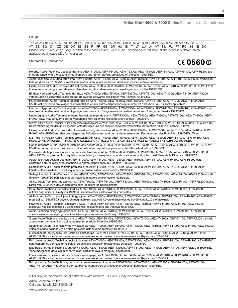 Audio-Technica AEW-T1000A User Manual | Page 3 / 28