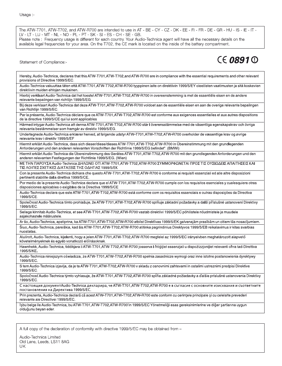 Audio-Technica 700 SERIES User Manual | Page 65 / 65