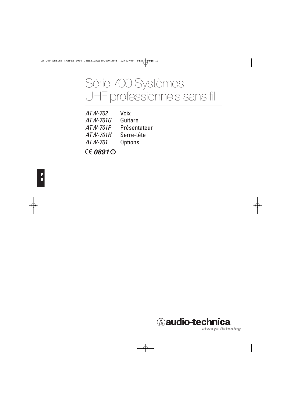 Série 700 systèmes uhf professionnels sans fil | Audio-Technica ATW-T701 User Manual | Page 10 / 65