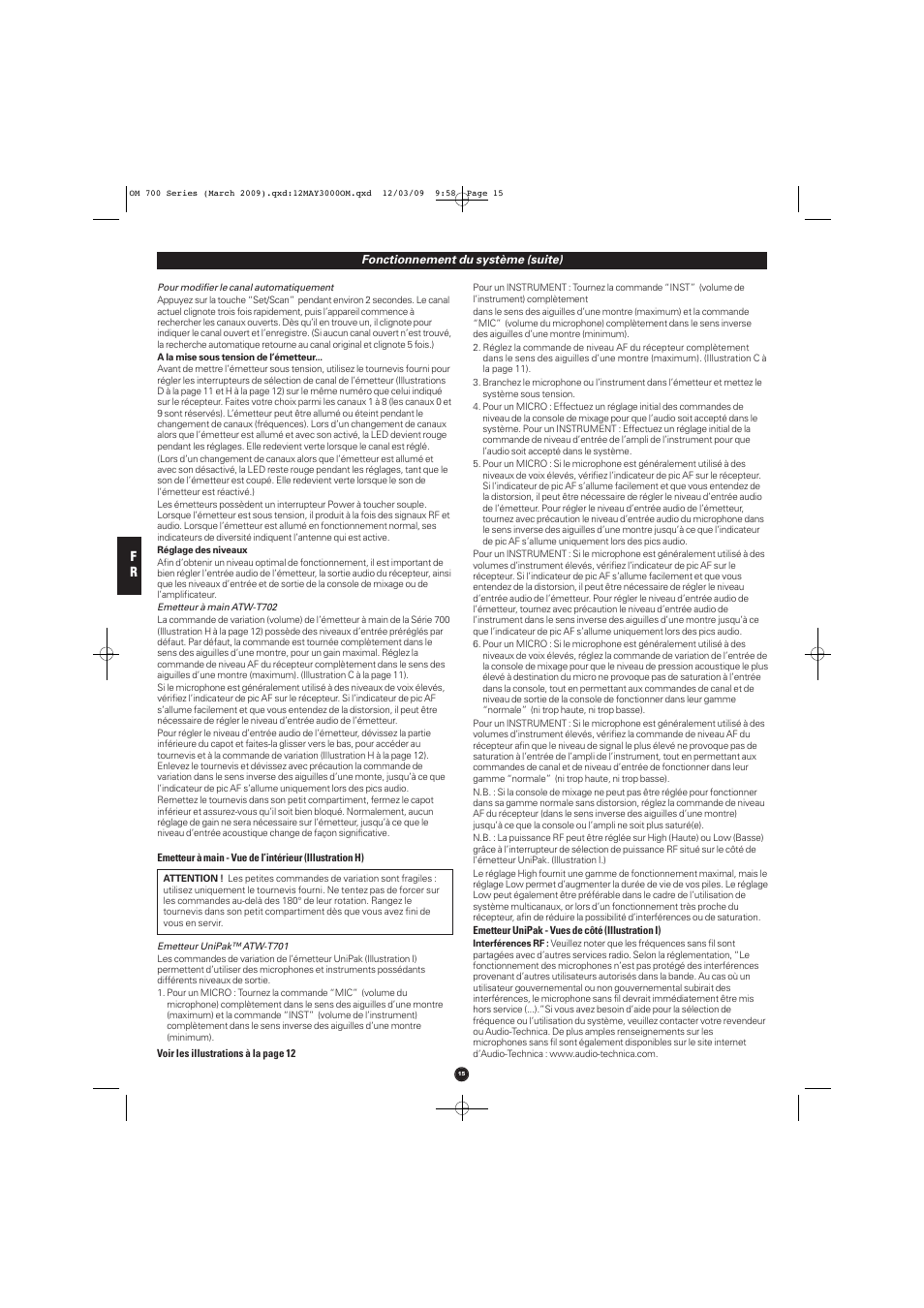 Audio-Technica ATW-T701 User Manual | Page 15 / 65