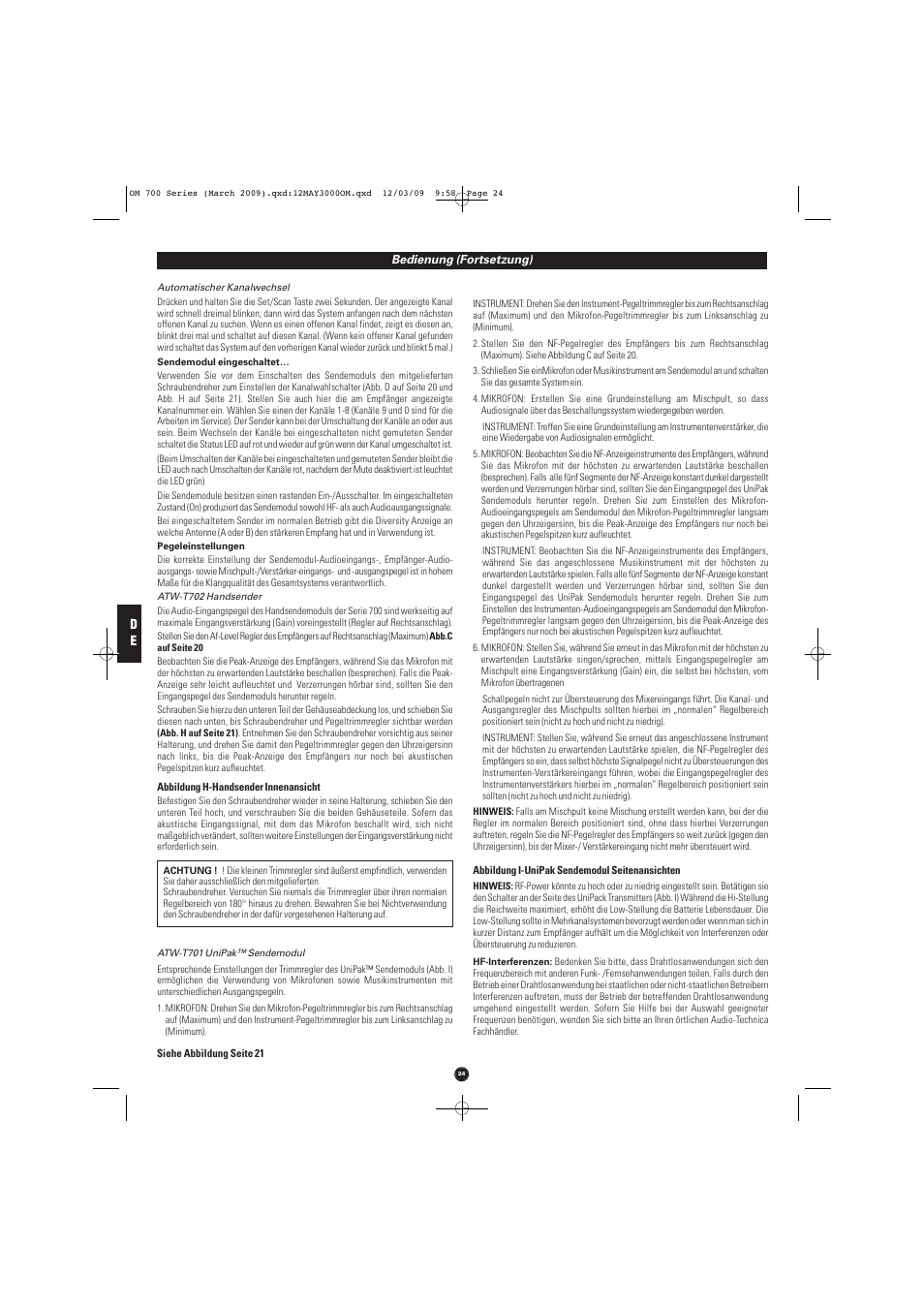 Audio-Technica ATW-T701 User Manual | Page 24 / 65