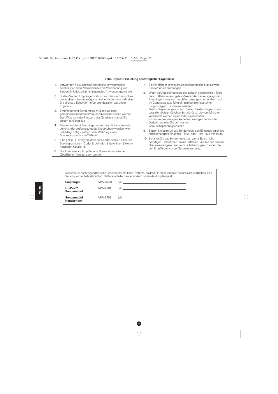 Audio-Technica ATW-T701 User Manual | Page 26 / 65