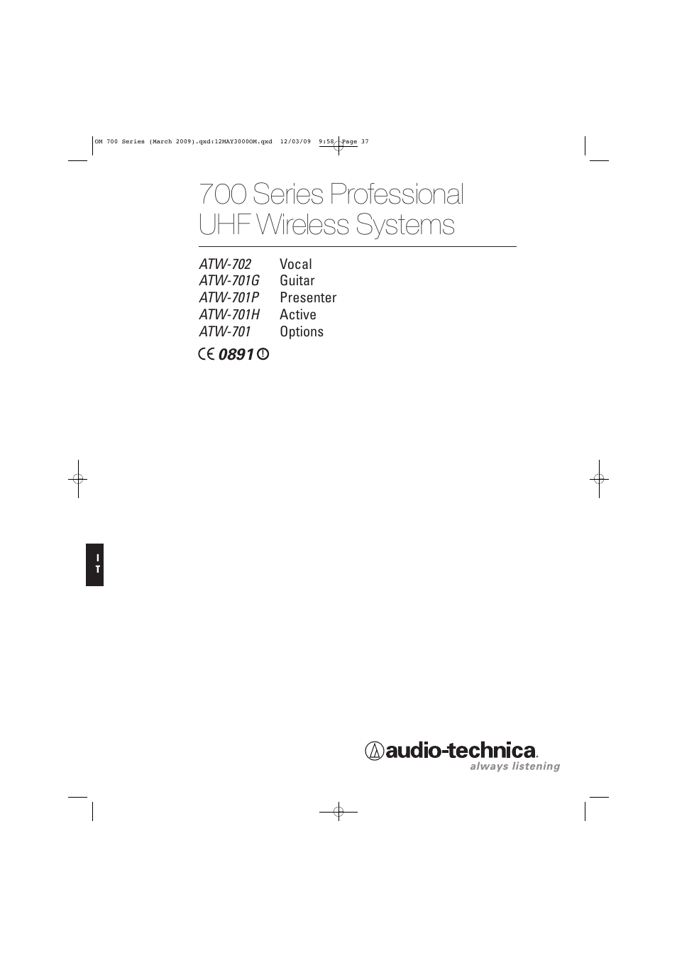 700 series professional uhf wireless systems | Audio-Technica ATW-T701 User Manual | Page 37 / 65