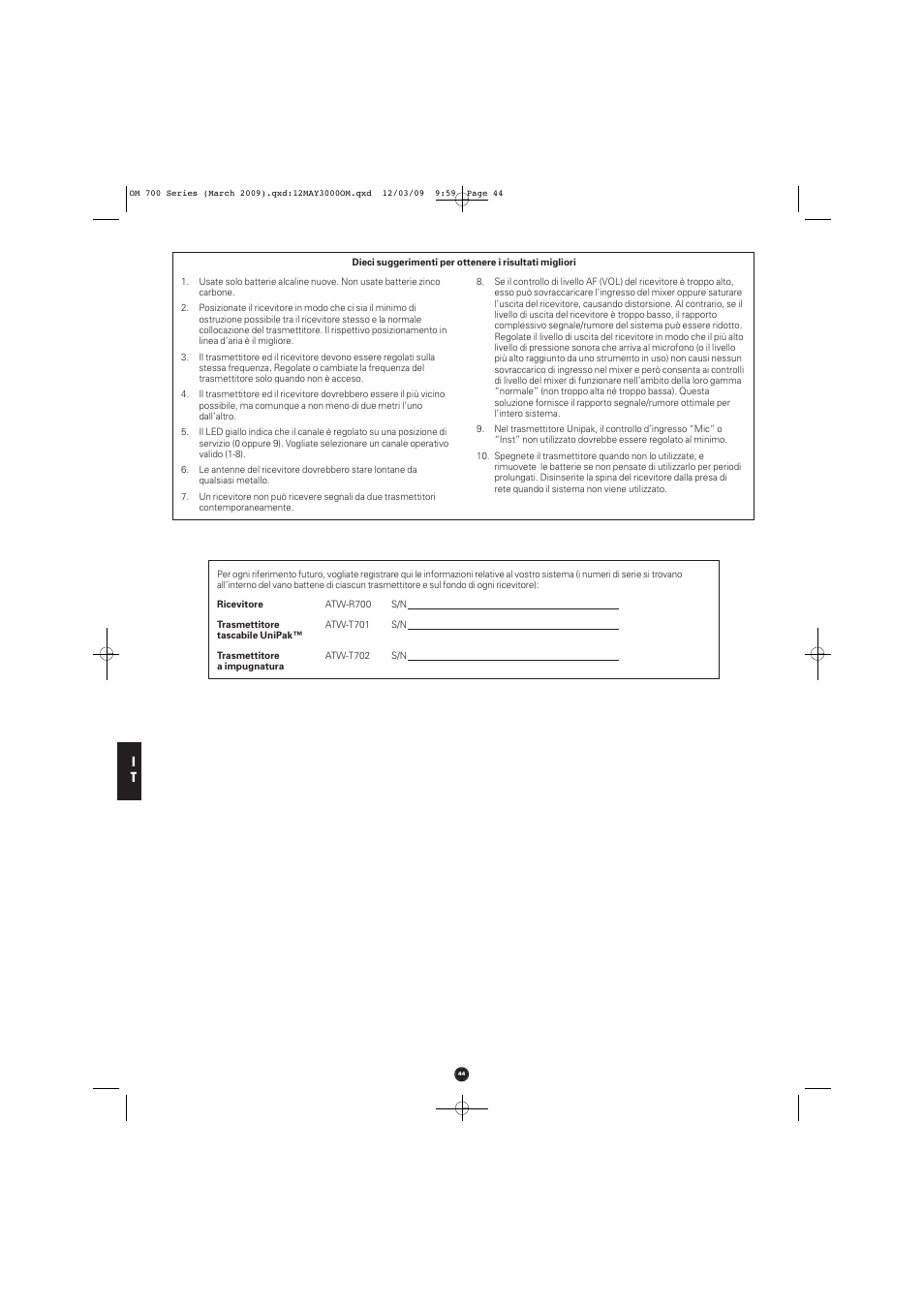Audio-Technica ATW-T701 User Manual | Page 44 / 65