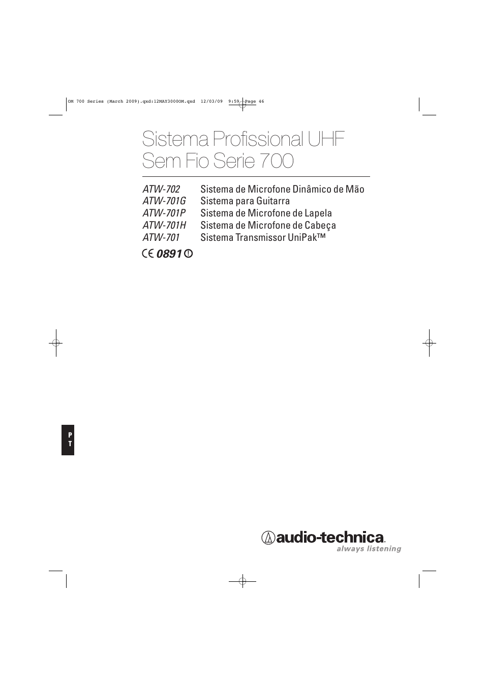Sistema profissional uhf sem fio serie 700 | Audio-Technica ATW-T701 User Manual | Page 46 / 65