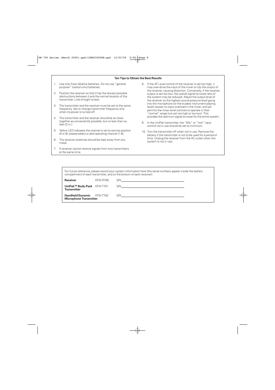 Audio-Technica ATW-T701 User Manual | Page 8 / 65