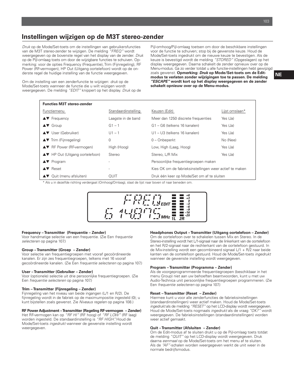 Instellingen wijzigen op de m3t stereo-zender | Audio-Technica M3R User Manual | Page 103 / 120