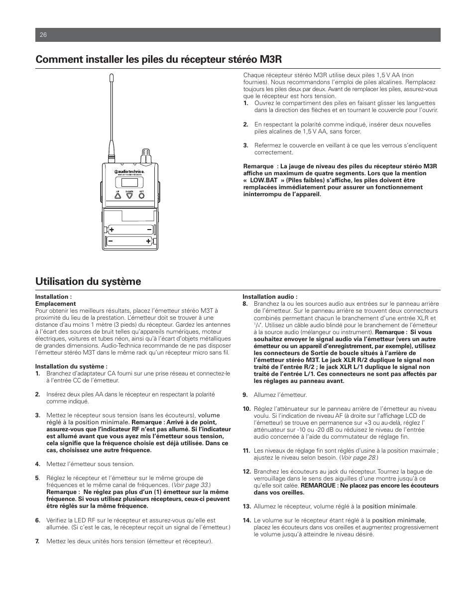 Utilisation du système | Audio-Technica M3R User Manual | Page 26 / 120