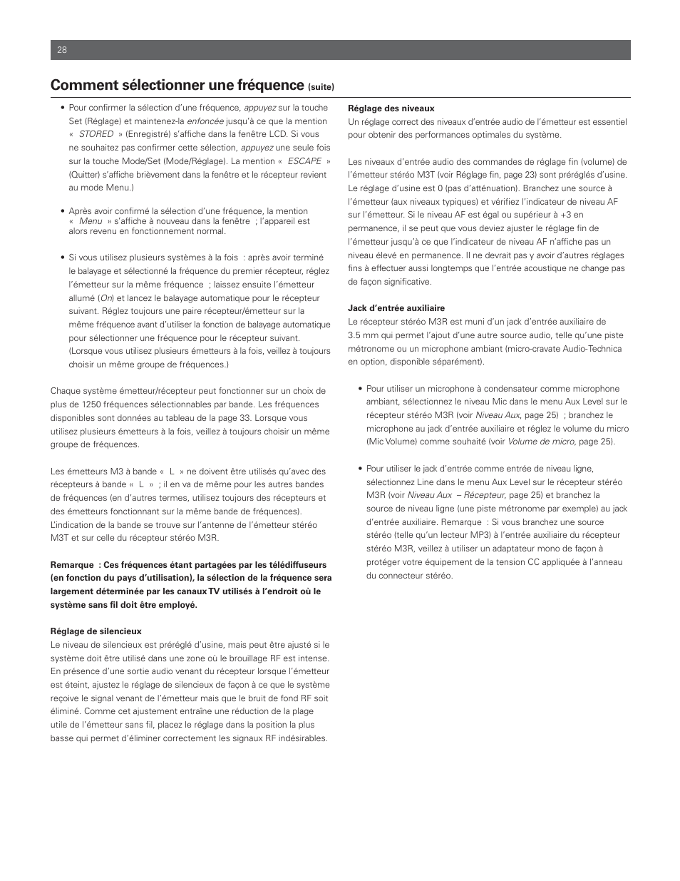 Comment sélectionner une fréquence | Audio-Technica M3R User Manual | Page 28 / 120