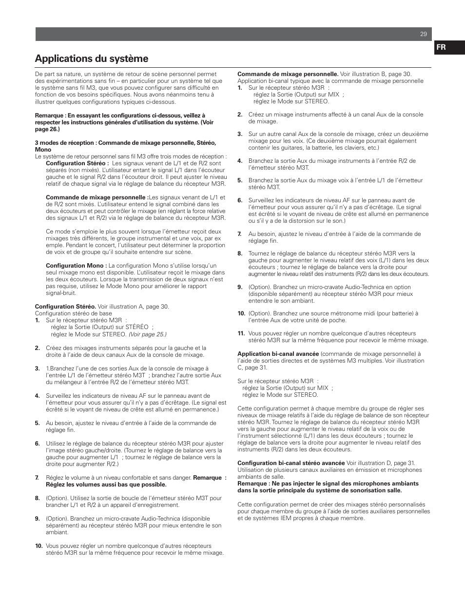 Applications du système | Audio-Technica M3R User Manual | Page 29 / 120